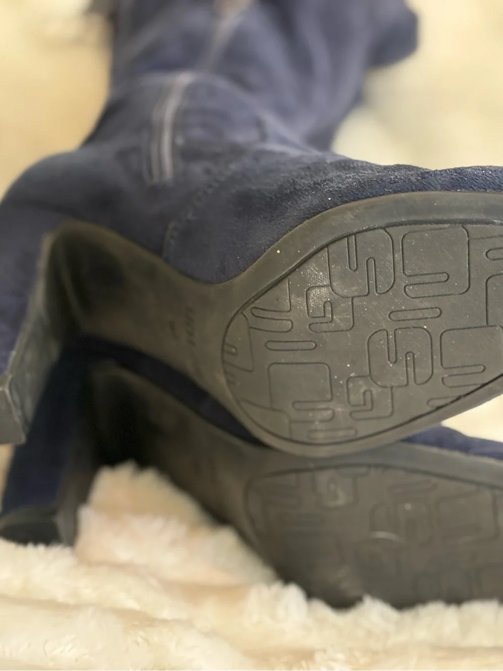 Unisa navy blue over the knee faux suede boots, size 6 thigh high